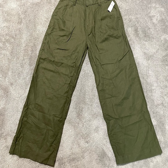 NEW Gap Pleated Linen Pants Women’s Size 0 Olive Wide Leg High Rise - Picture 7 of 12